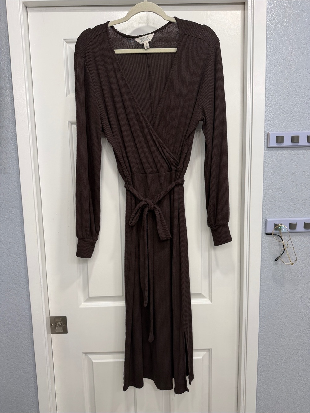 Market & Spruce Ribbed Wrap Maxi Dress in Dark Brown
